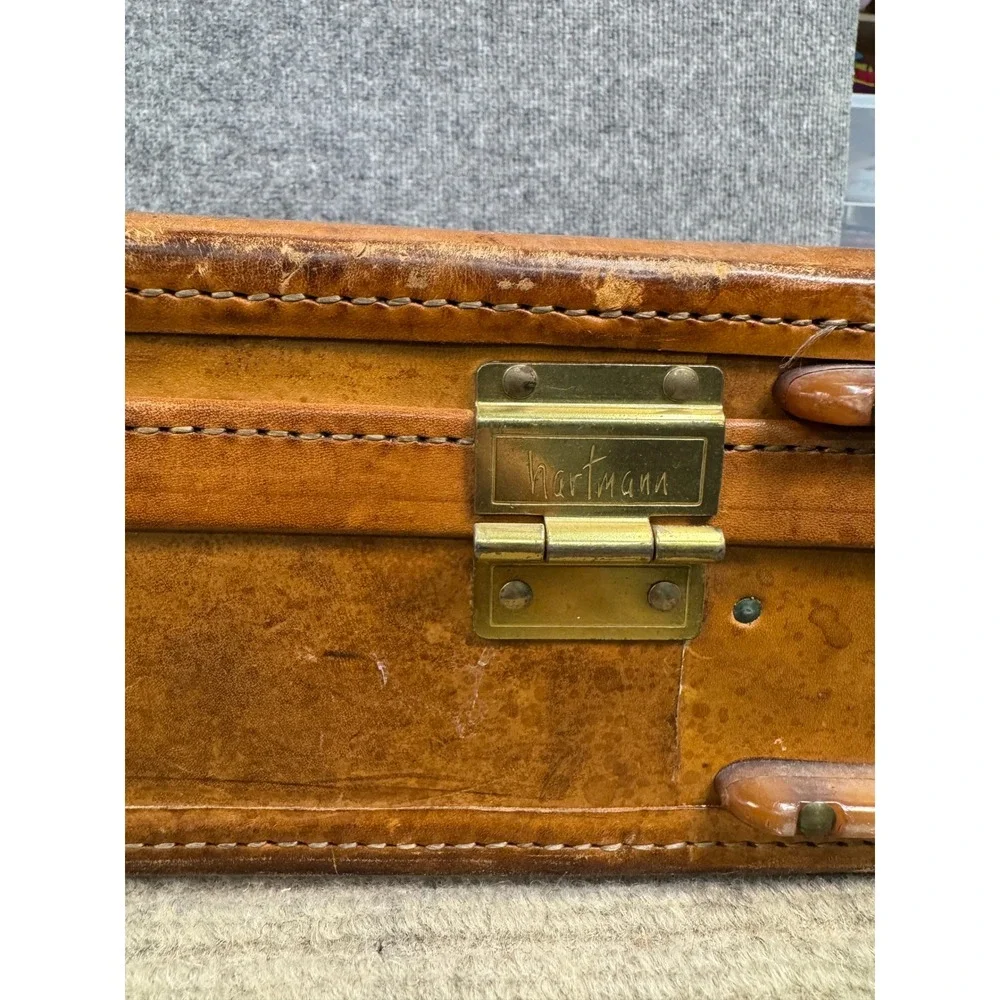 Hartmann Luggage Vintage Tan Belting Leather Briefcase Attache Brass Lock Case